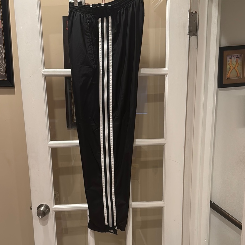Adidas Black Track Pants with White Stripes